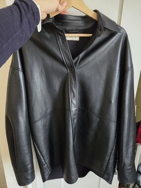 Babaton Black Faux Leather Relaxed Shirt Jacket